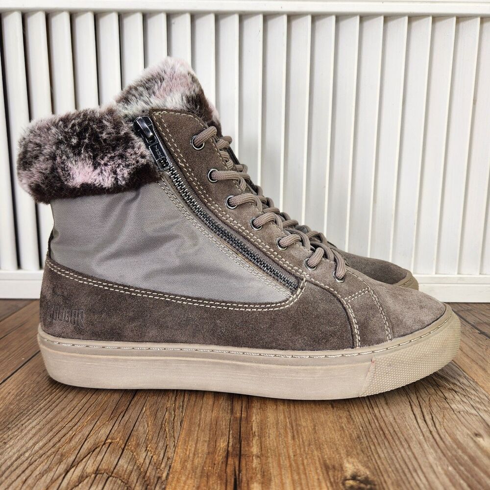 Cougar Dublin Women's 8 Brown Suede Faux Fur Lined Side Zip Ankle Sneaker Boots